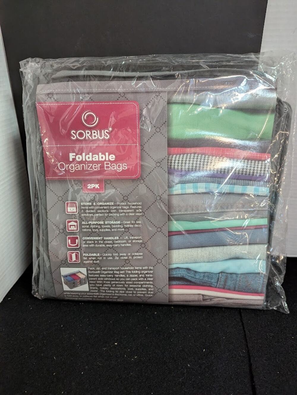 Sorbus Foldable Storage Bag Organizers Large Clear Window & Carry Handles 3-Pack